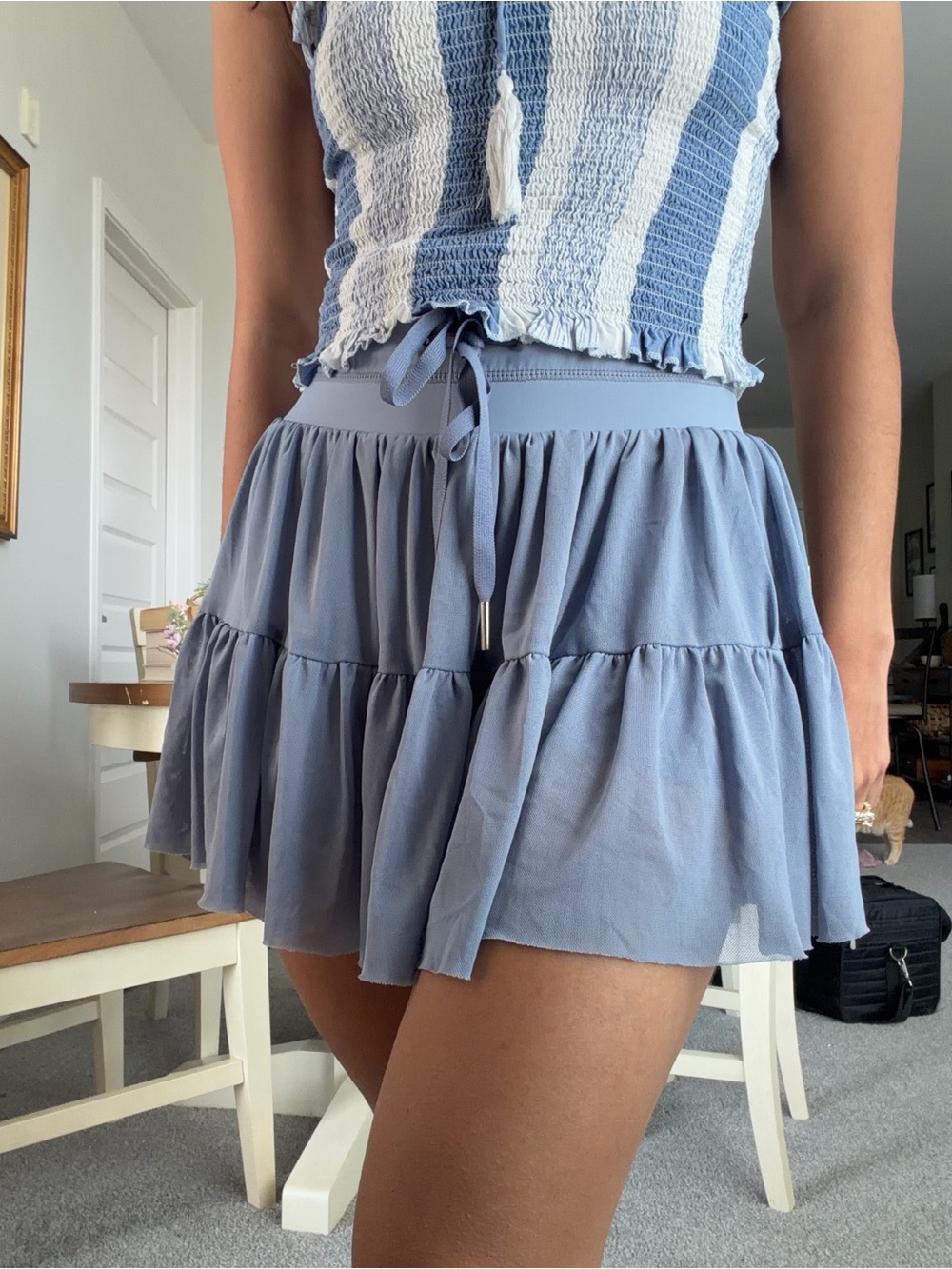 Amazon Light Blue Tiered Mini Skirt with Drawstring Waist